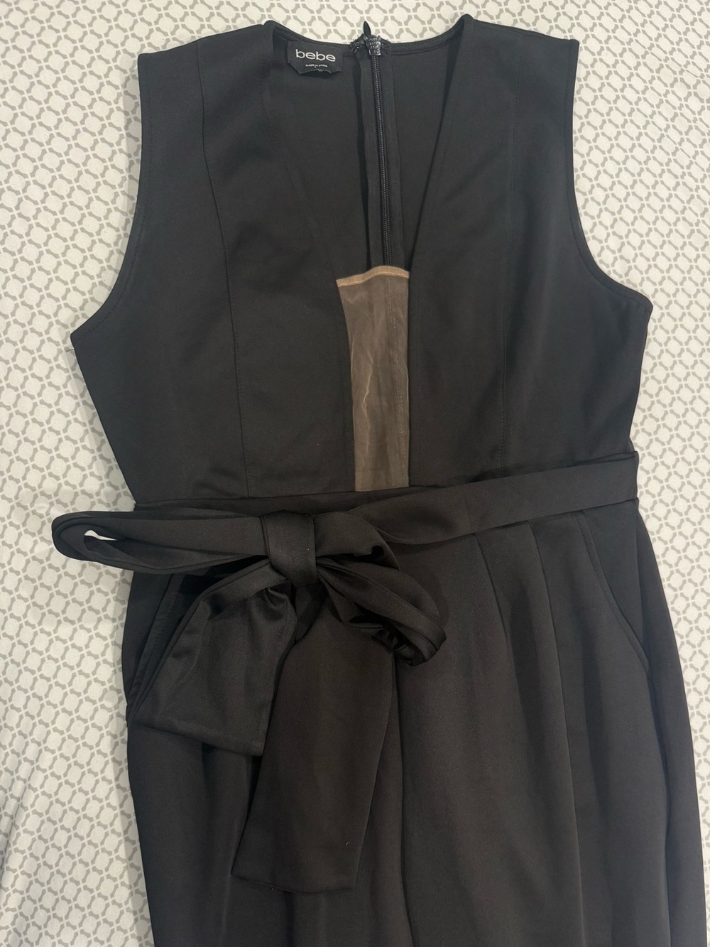 bebe Black Sleeveless Wide-Leg Jumpsuit with Waist Tie - Picture 4 of 5
